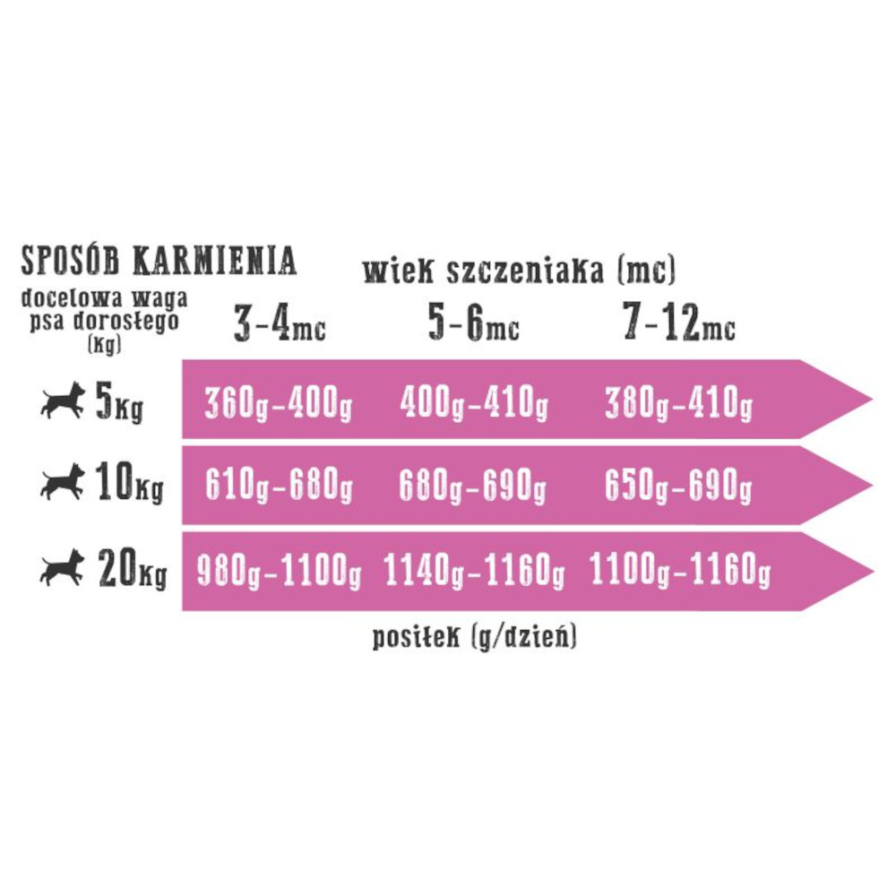 tabela zywieniowa miesna uczta dla szczeniaka