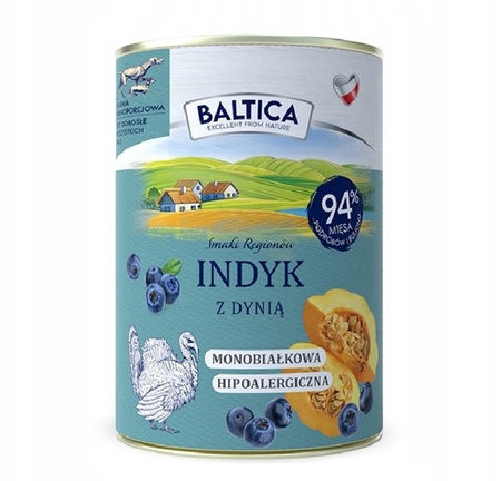 Karma monobiałkowa mokra karma Baltica Indyk z dynią 6x400g hipoalergiczna