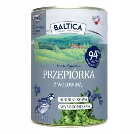 Puszki dla psa Baltica karma mokra przepiórka z wołowiną 6x400g