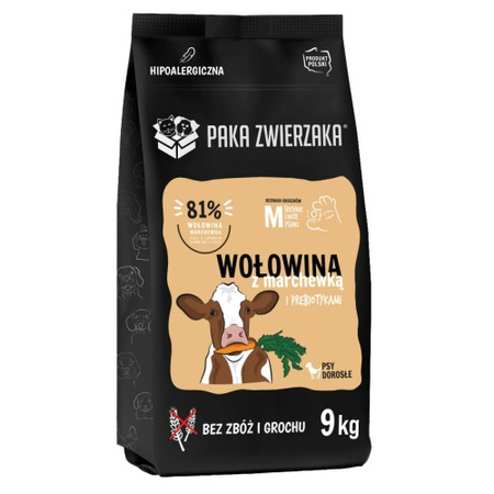 Karma dla psa bez zbóż Wołowina z marchewką Paka Zwierzaka "M" 9kg średnie rasy