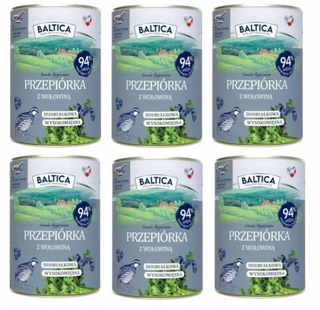 Puszki dla psa Baltica karma mokra przepiórka z wołowiną 6x400g