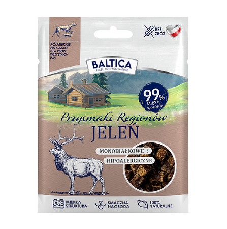 Smaczki dla psa Baltica półmiękkie przysmaki jeleń 30g monobiałkowe