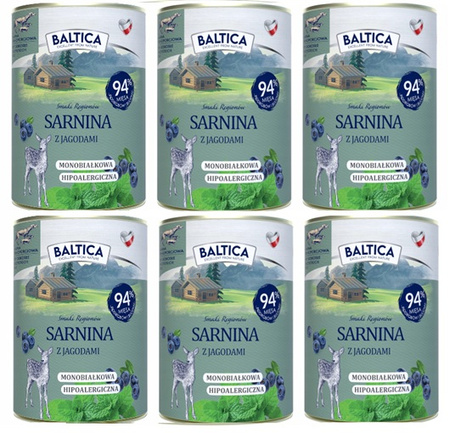 Karma hipoalergiczna mokra karma Baltica sarnina z jagodami 6x400g 