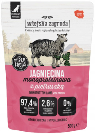 Karma mokra Jagnięcina dla psa Wiejska Zagroda Monoproteinowa (dorosły) 5x500g