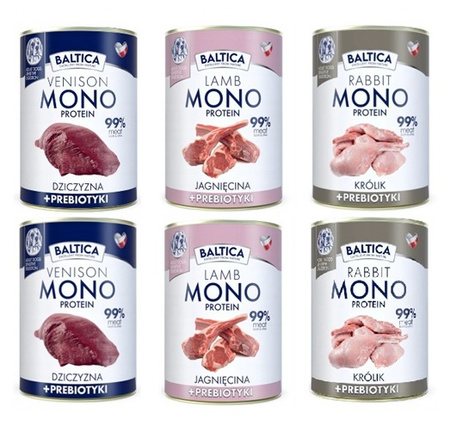 Baltica monobiałkowa karma z prebiotykami mix smak 6x400g