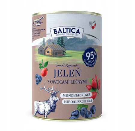 Karma monobiałkowa mokra karma Baltica jeleń z owocami leśnymi 6x400g zdrowa