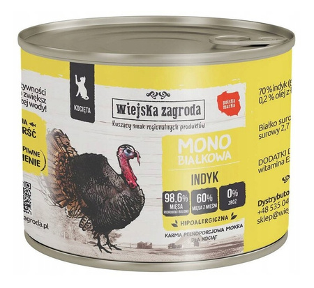 Wiejska Zagroda monobiałkowa indyk dla kota kociak 12x200g