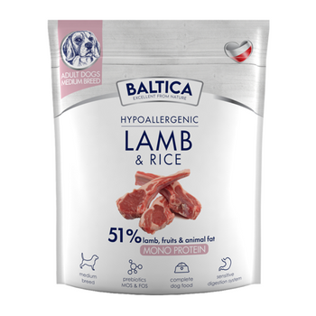Karma MONOBIAŁKOWA Baltica jagnięcina z ryżem Lamb&Rice średnie rasy M 1kg