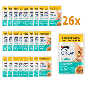CAT CHOW HAIRBALL CONTROL GiG Kurczak Zielona Fasolka w sosie 26x85g