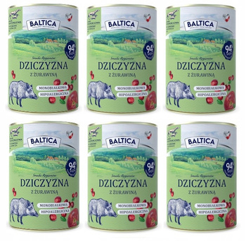 Karma monobiałkowa mokra karma Baltica dziczyzna z żurawiną 6x400g zdrowa