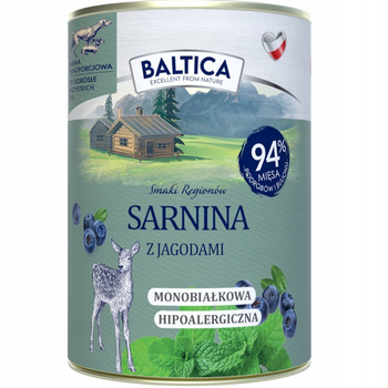 Karma monobiałkowa mokra karma Baltica sarnina z jagodami 400g