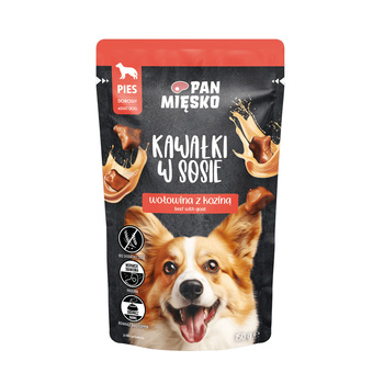 Karma mokra dla psa Pan Mięsko Kawałki w sosie wołowina z koziną 150g